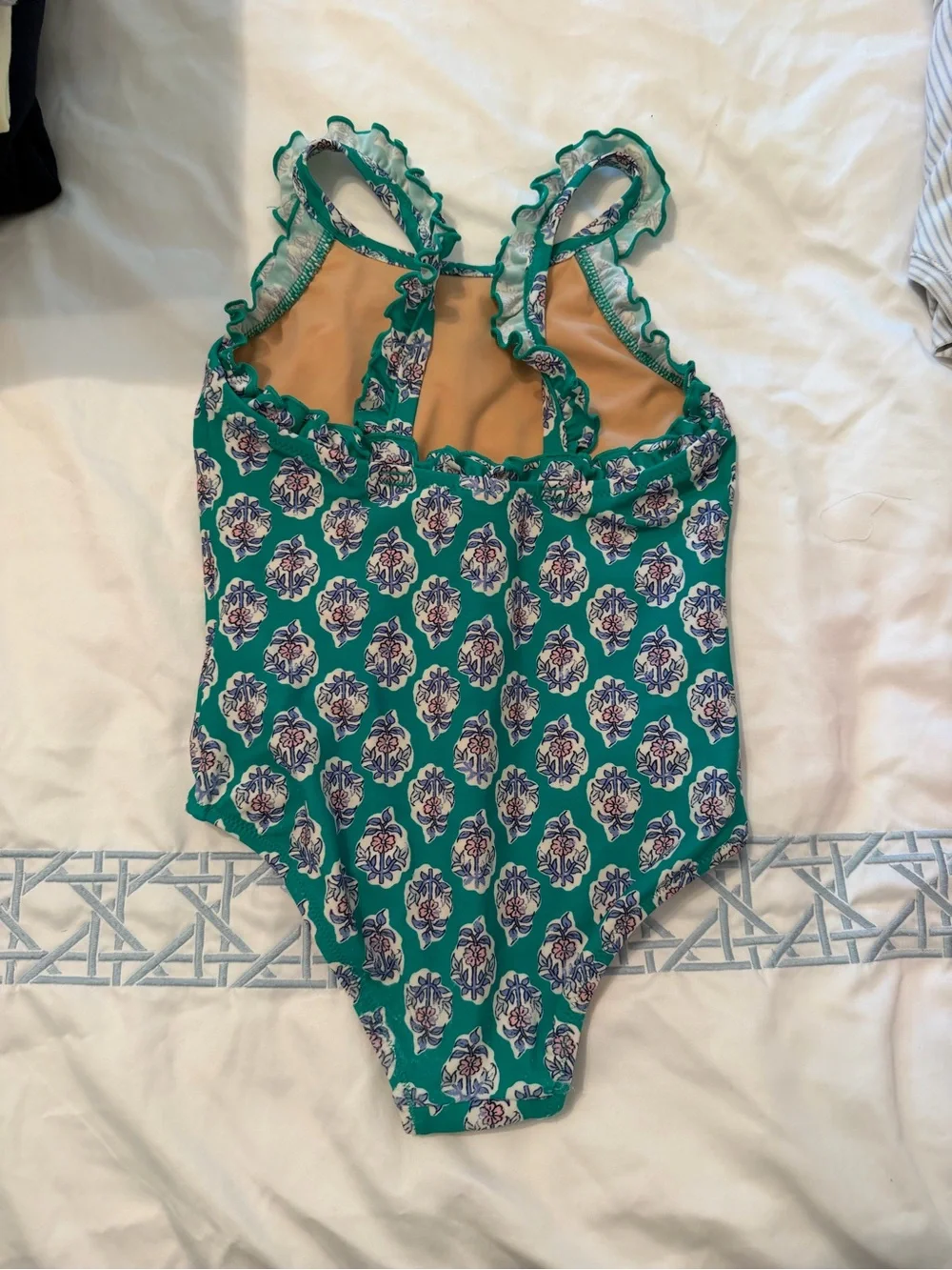 Crewcuts Teal-Trim Floral One-Piece